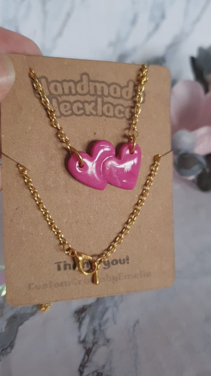 Linked Hearts *pink* - handmade polymer clay necklace