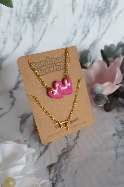 Linked Hearts *pink* - handmade polymer clay necklace