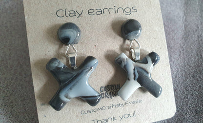 Marble crosses - hand made stud earrings