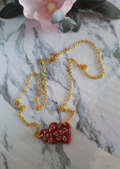 Linked Hearts *Red Hearts* - handmade polymer clay necklace