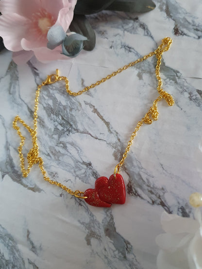 Linked Hearts *Sparkly Hearts* - handmade polymer clay necklace