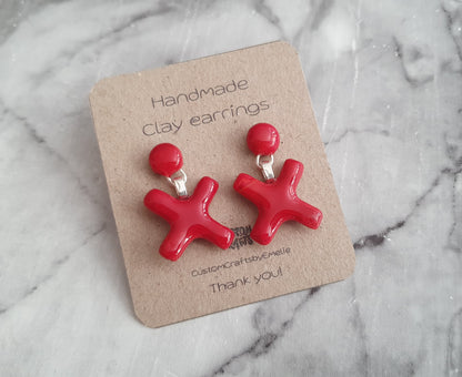 Red X - Hand made polymer clay stud earrings
