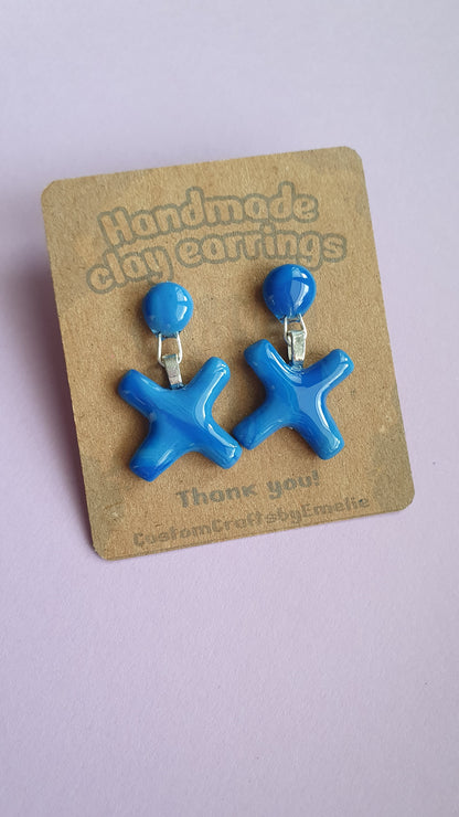 Blue Cross - Hand made polymer clay stud earrings