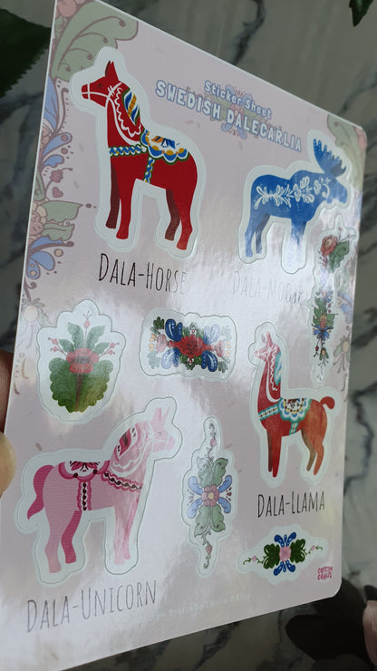 Swedish Dalecarlia - sticker sheet with swedish horses and kurbits. Swedish art