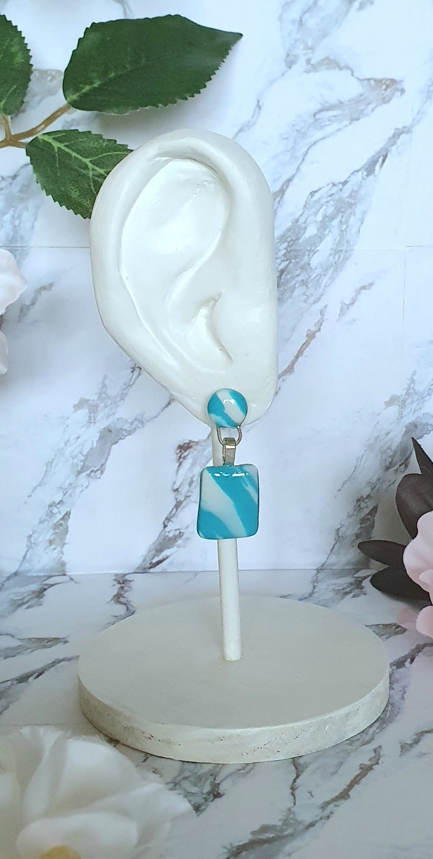 Cloudy skies stud earrings - hand made in polymer clay