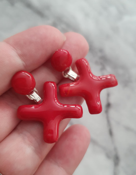 Red X - Hand made polymer clay stud earrings