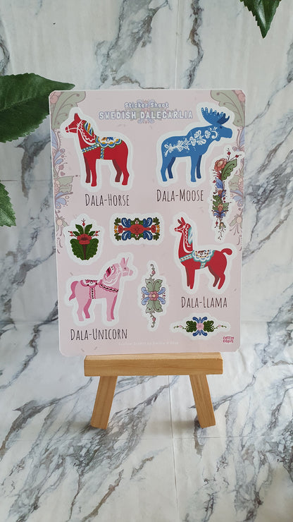 Swedish Dalecarlia - sticker sheet with swedish horses and kurbits. Swedish art