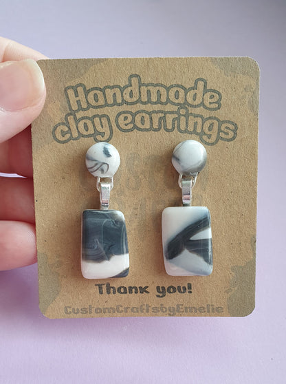 Marble - Hand made polymer clay stud earrings