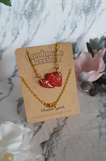 Linked Hearts *Sparkly Hearts* - handmade polymer clay necklace