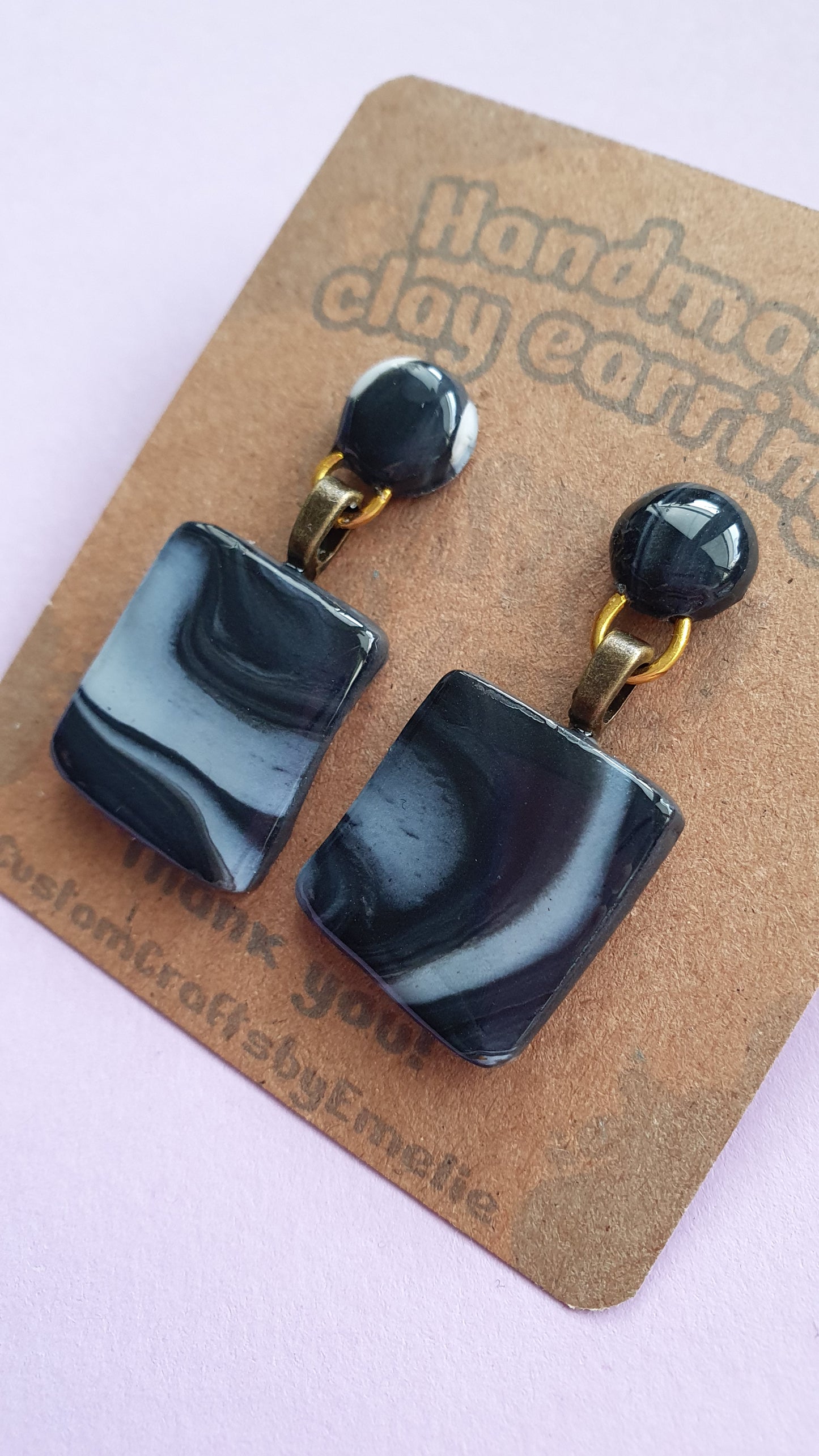 Marble - Hand made polymer clay stud earrings