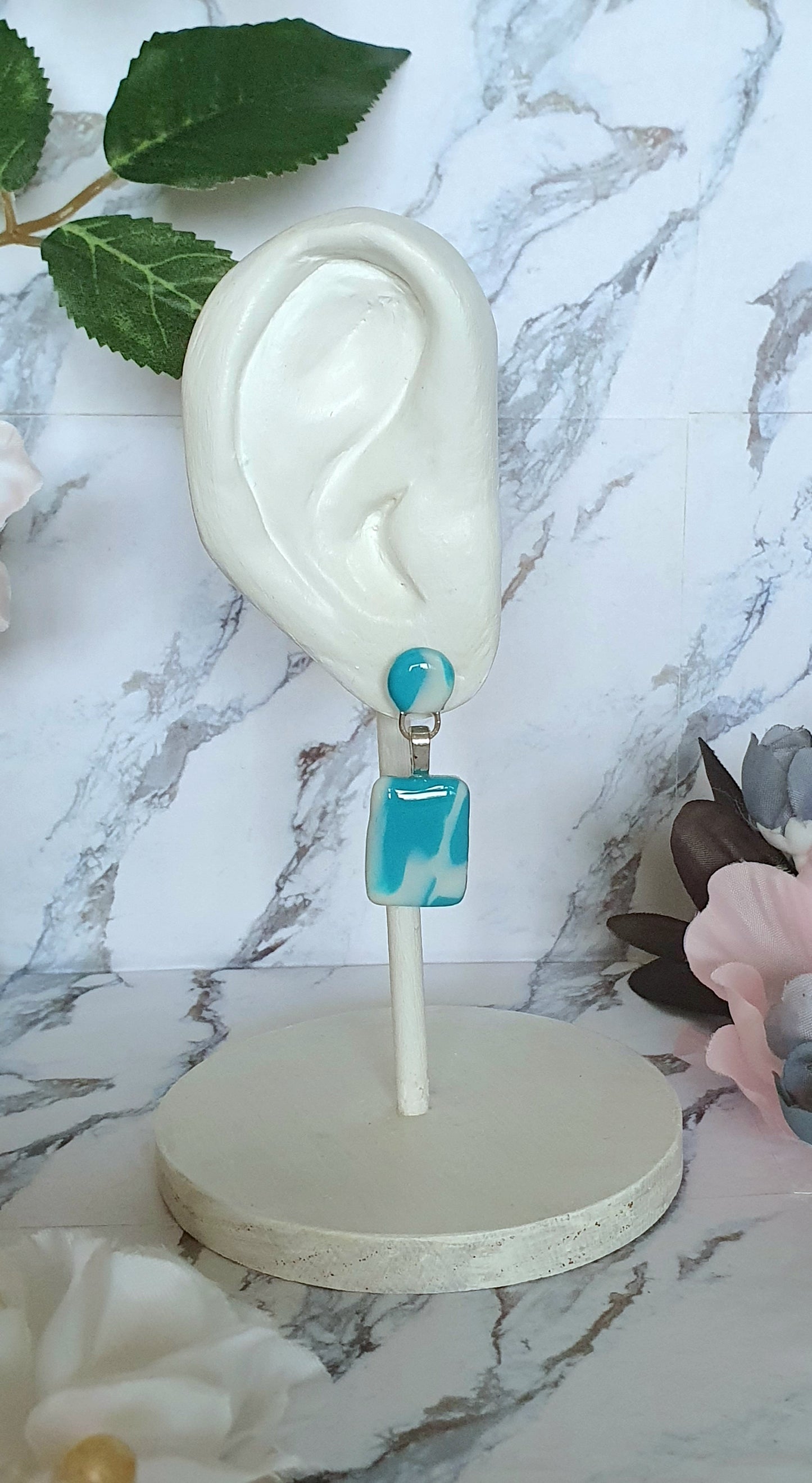 Cloudy skies stud earrings - hand made in polymer clay
