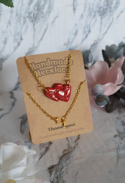 Linked Hearts *Sparkly Hearts* - handmade polymer clay necklace
