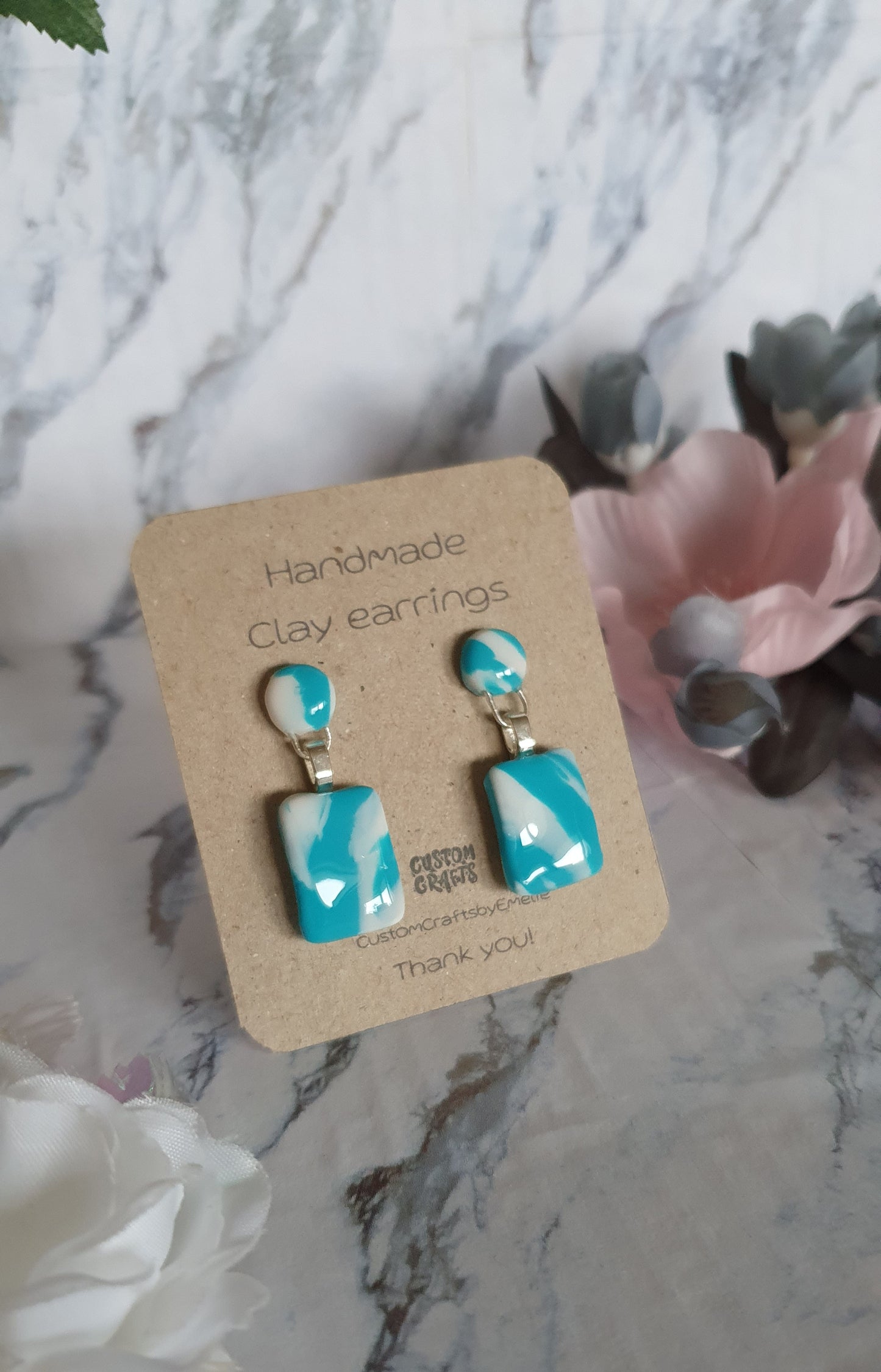 Cloudy skies stud earrings - hand made in polymer clay