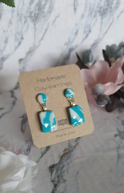 Cloudy skies stud earrings - hand made in polymer clay