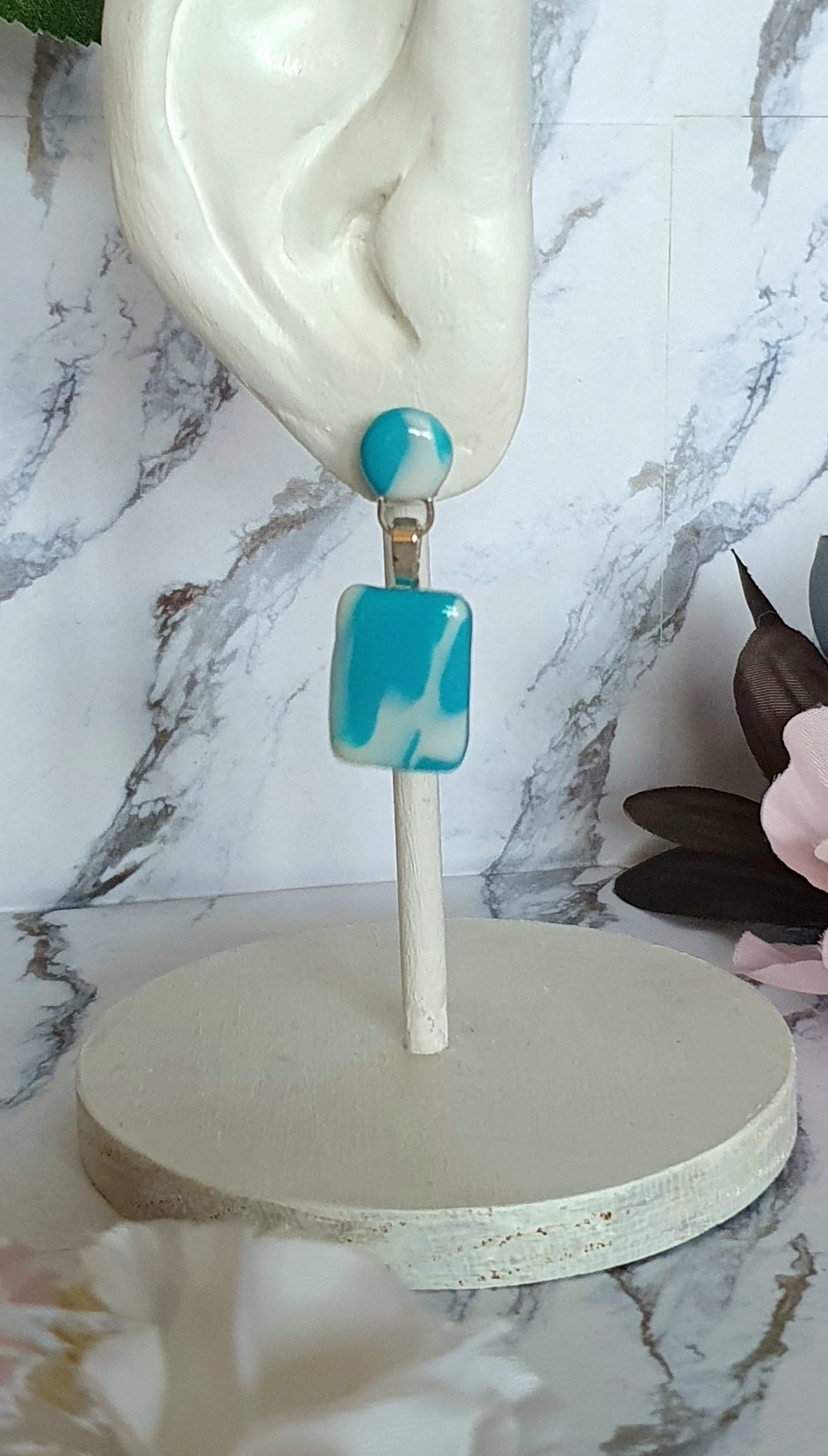 Cloudy skies stud earrings - hand made in polymer clay