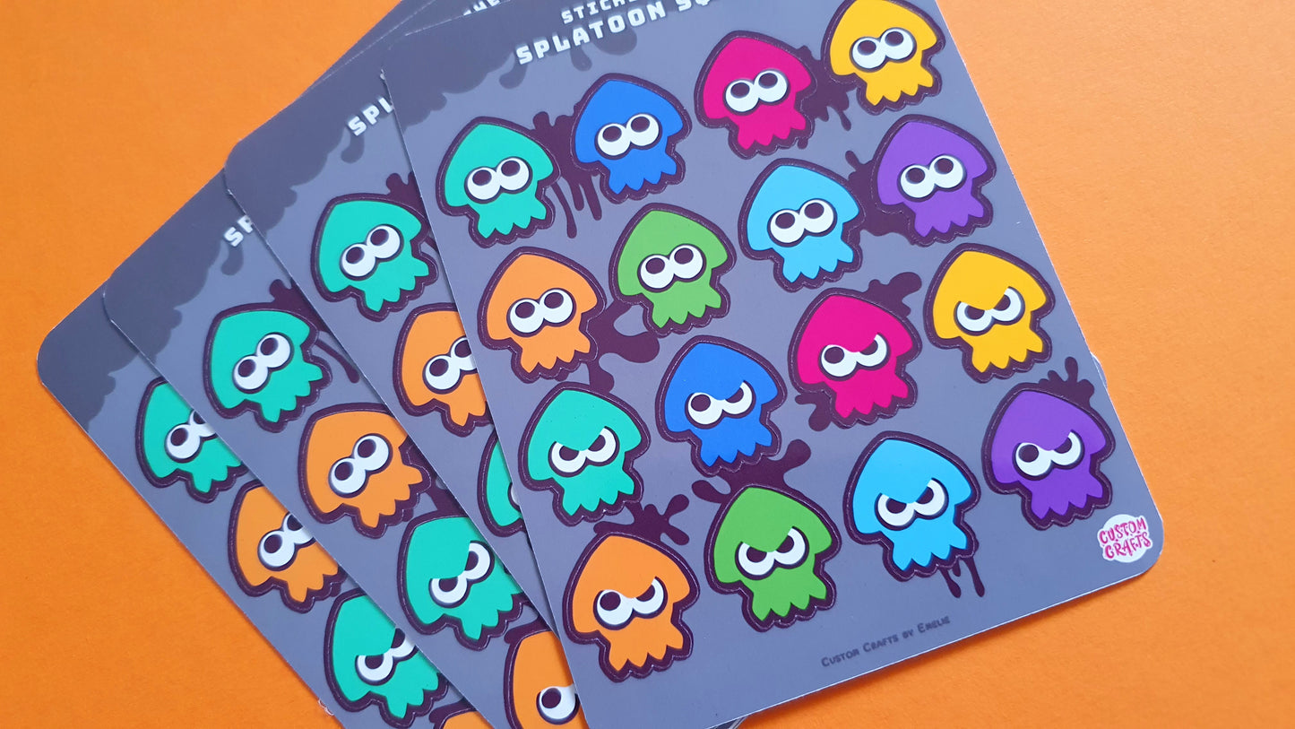 Splatoon squids, inkling sticker sheet. Glossy, high quality stickers (16 stickers in total).