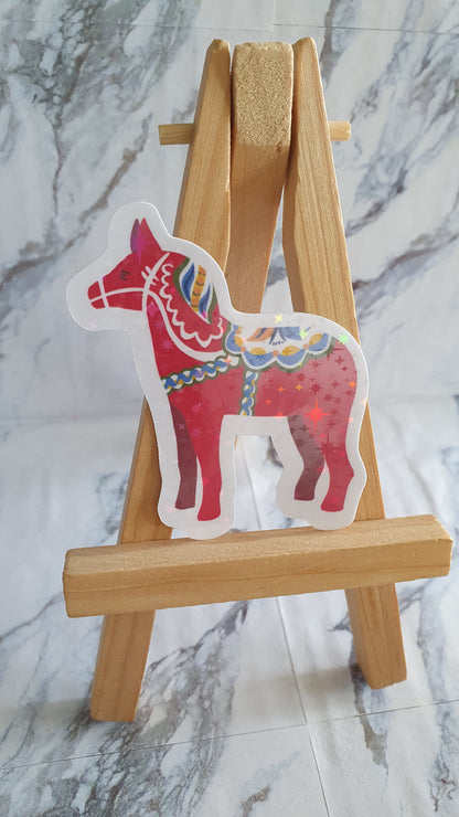 Dala Horse, swedish dalecarlia inspired decore, laminated and water resistant sticker