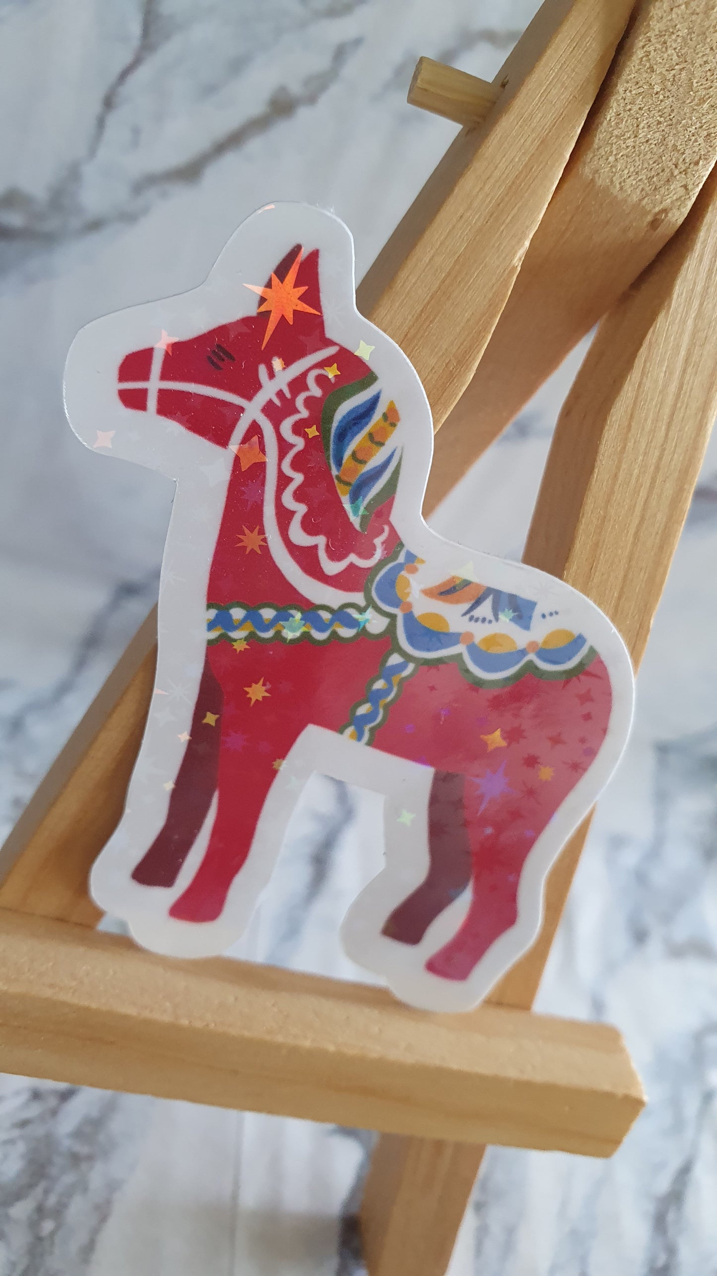 Dala Horse, swedish dalecarlia inspired decore, laminated and water resistant sticker