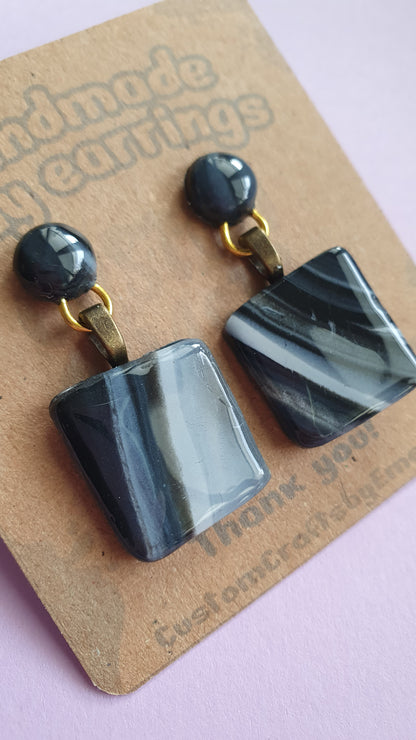 Marble - Hand made polymer clay stud earrings