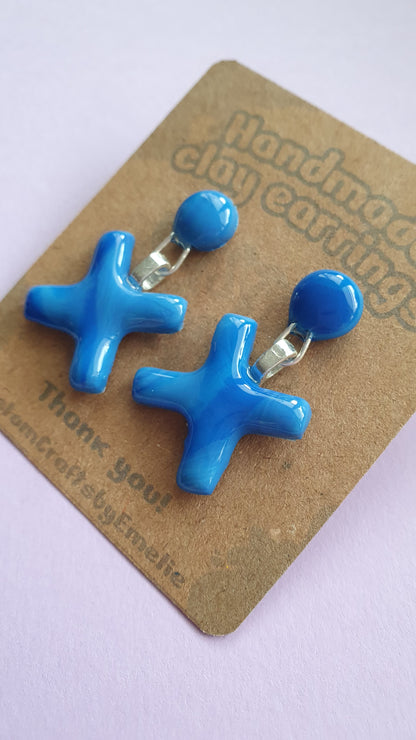 Blue Cross - Hand made polymer clay stud earrings
