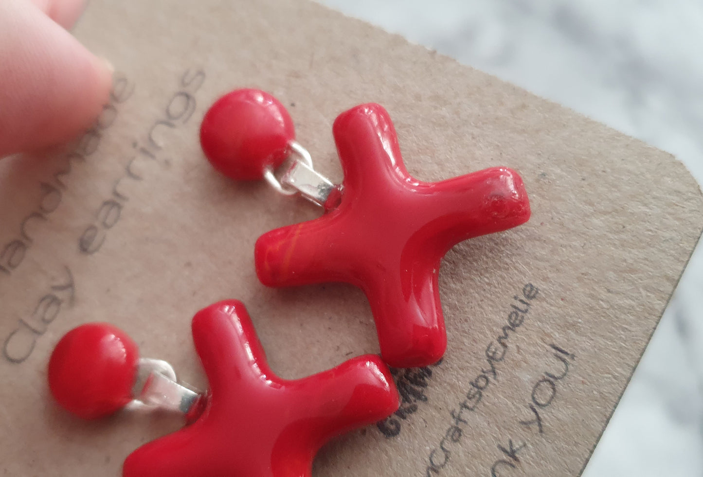 Red X - Hand made polymer clay stud earrings
