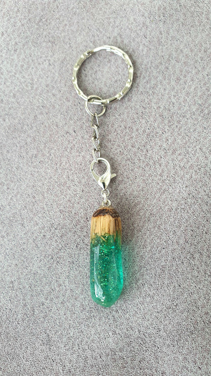 Secret wood keychains - resin, glitter and wood