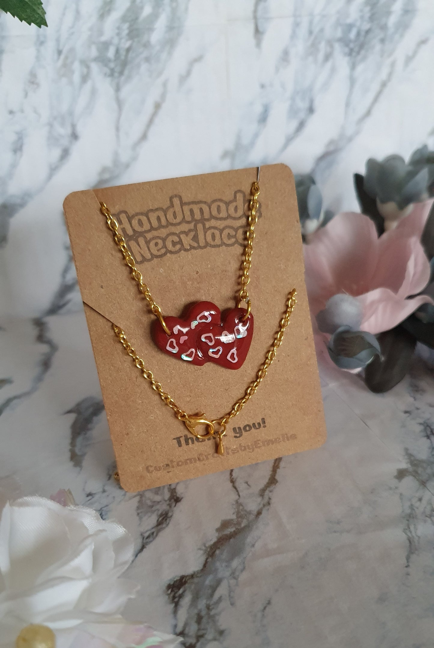Linked Hearts *Red Hearts* - handmade polymer clay necklace
