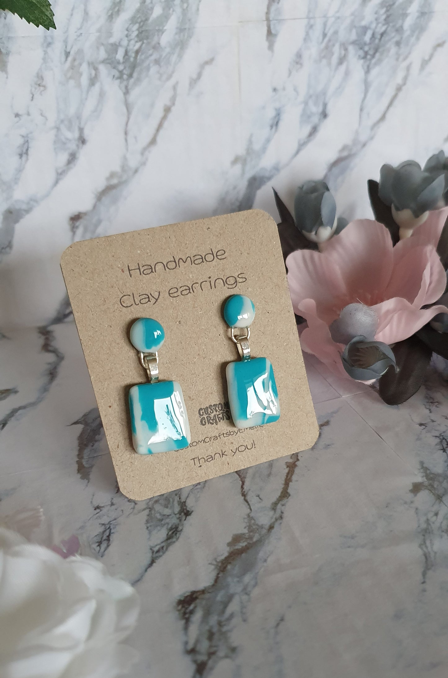Cloudy skies stud earrings - hand made in polymer clay