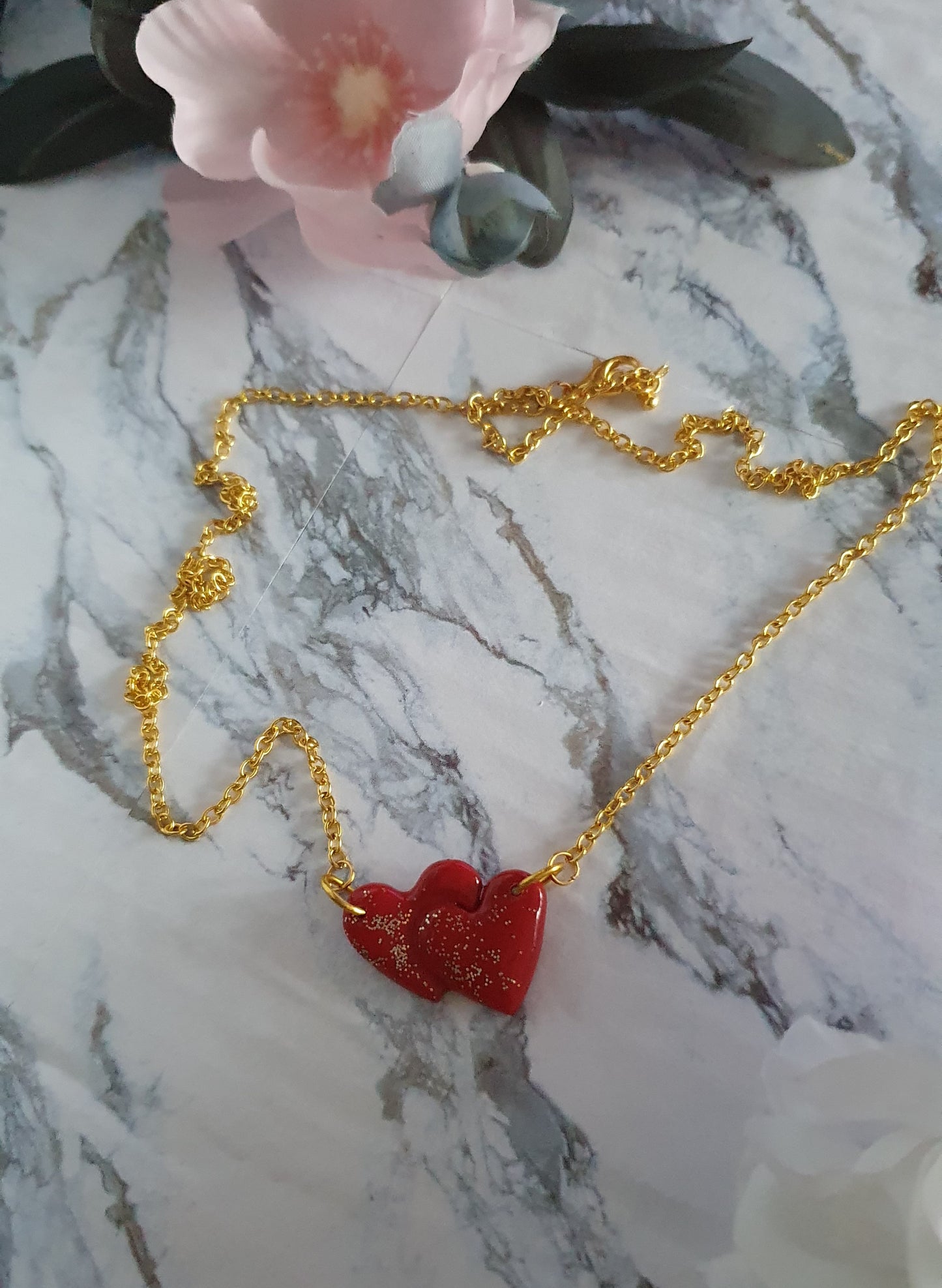 Linked Hearts *Sparkly Hearts* - handmade polymer clay necklace