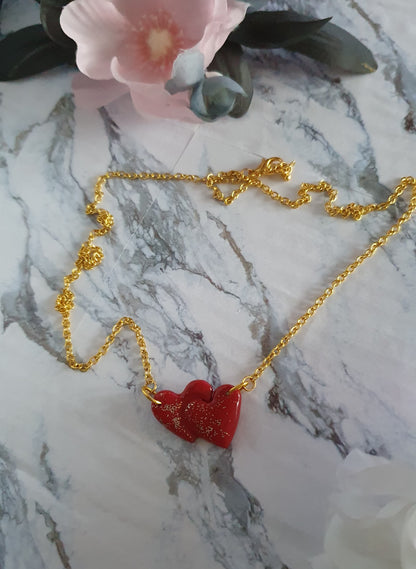 Linked Hearts *Sparkly Hearts* - handmade polymer clay necklace