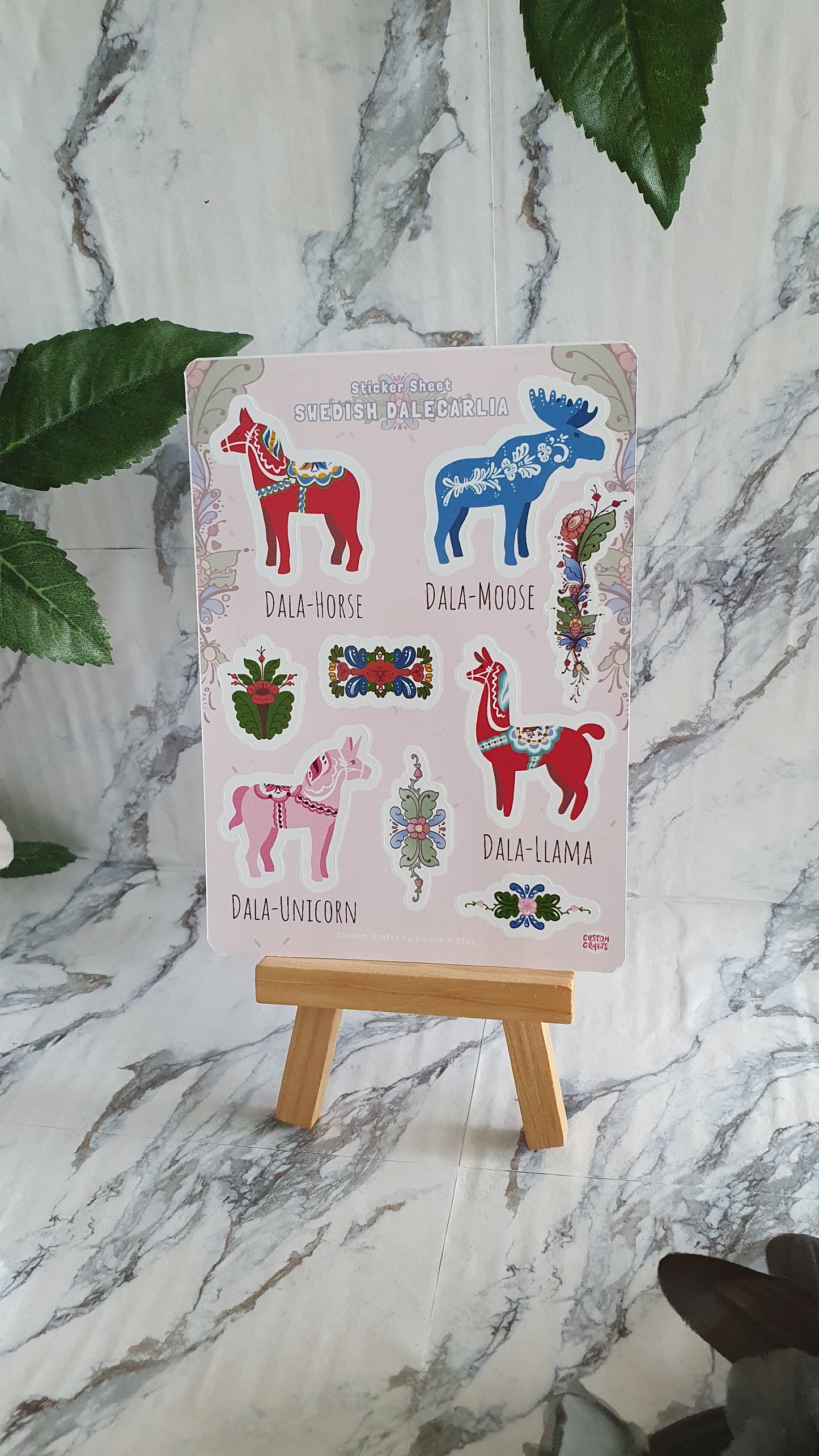 Swedish Dalecarlia - sticker sheet with swedish horses and kurbits. Swedish art