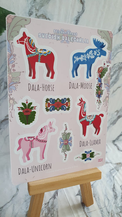 Swedish Dalecarlia - sticker sheet with swedish horses and kurbits. Swedish art