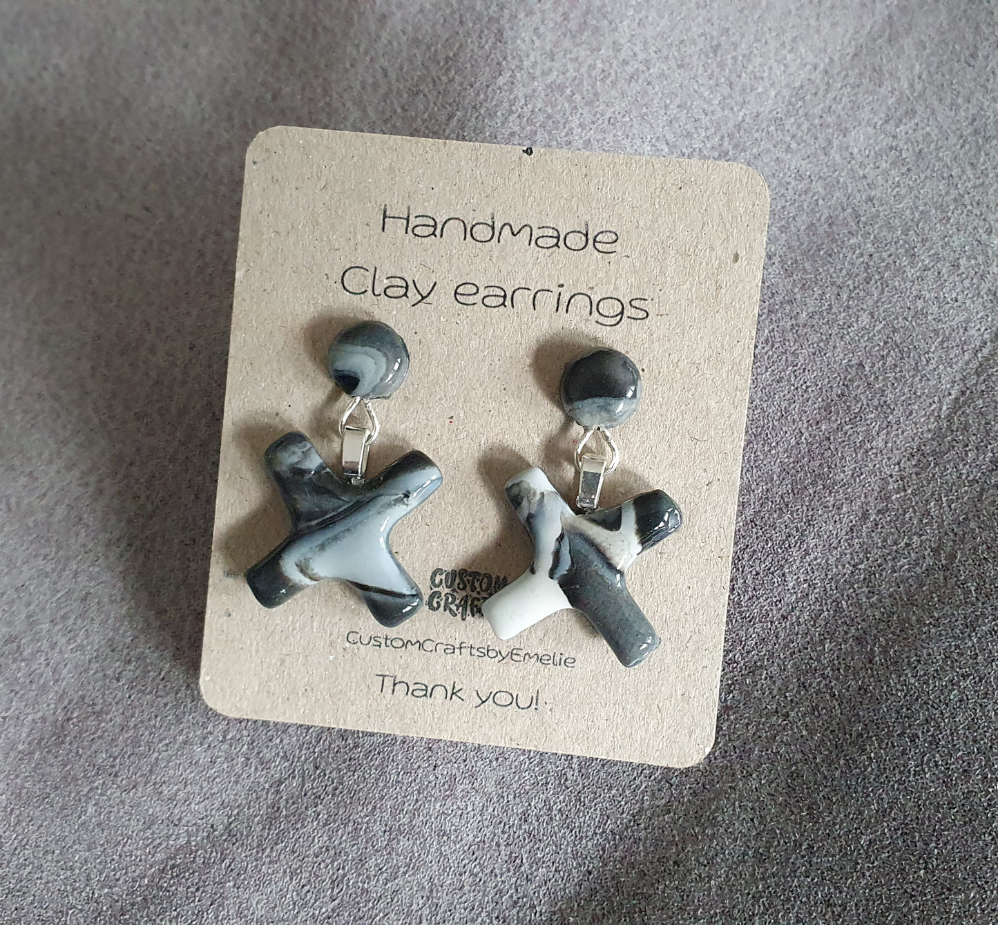 Marble crosses - hand made stud earrings