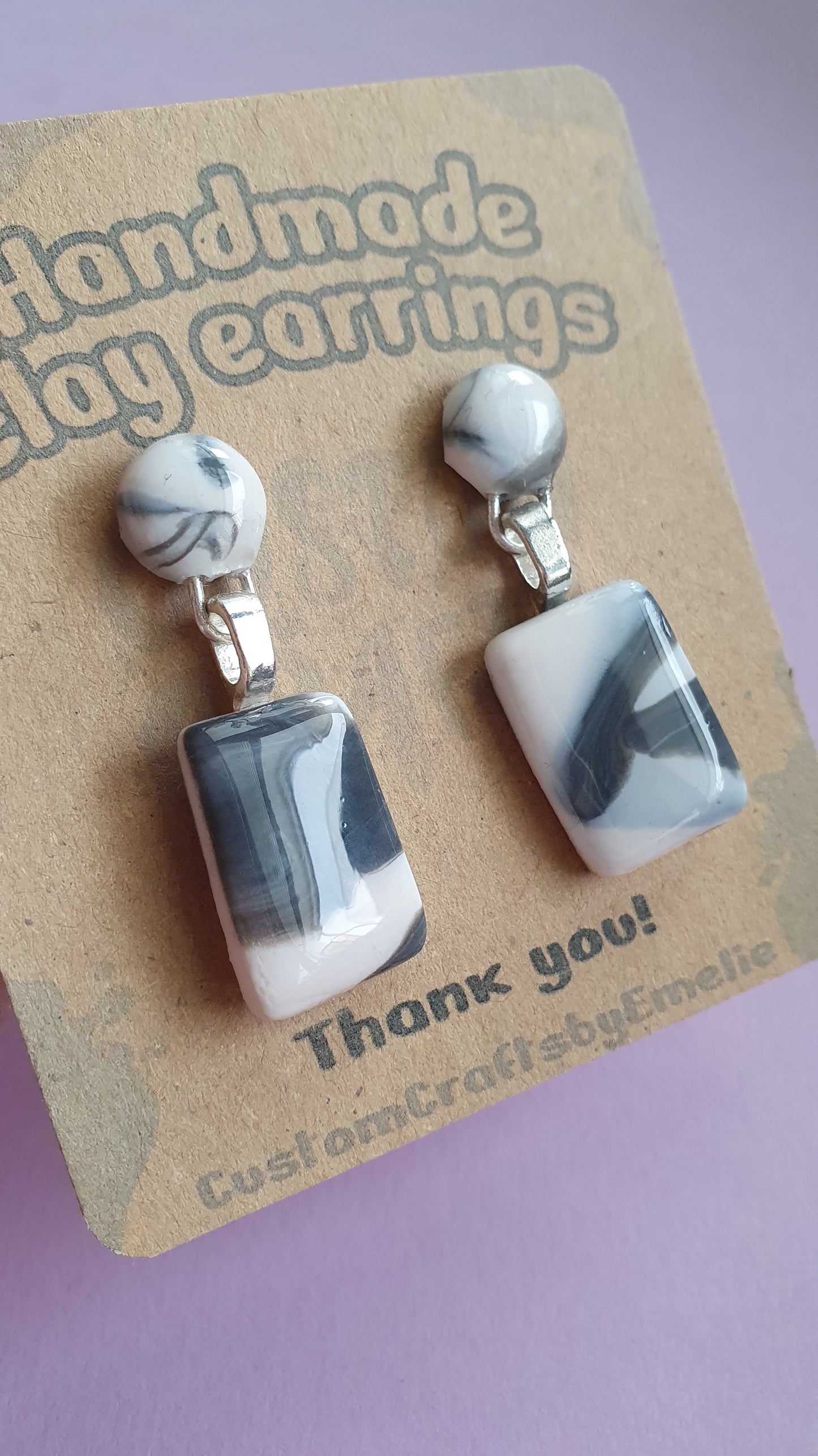 Marble - Hand made polymer clay stud earrings
